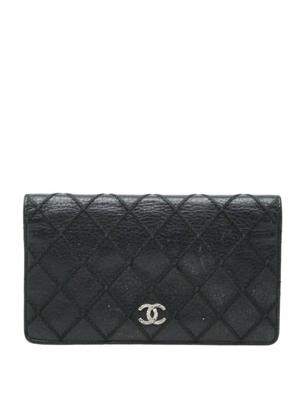Chanel CC Logo Wild Stitch Wallet Black Leather